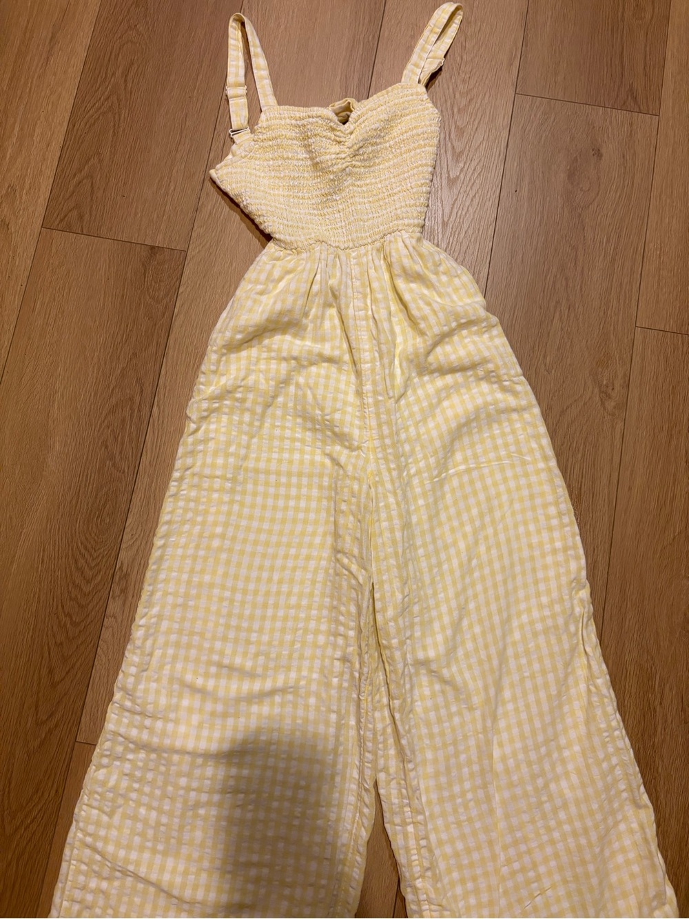 American Eagle Yellow Gingham Smocked Jumpsuit